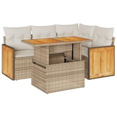 Salon de jardin avec coussins 5 pcs beige résine tressée acacia