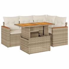 Salon de jardin avec coussins 5 pcs beige résine tressée acacia