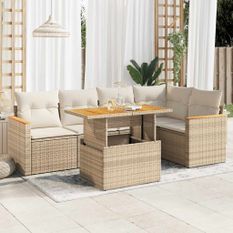 Salon de jardin avec coussins 5 pcs beige résine tressée acacia