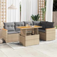 Salon de jardin avec coussins 5 pcs beige résine tressée acacia