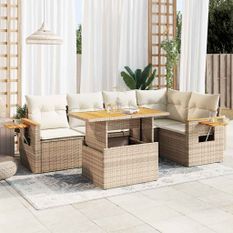 Salon de jardin avec coussins 5 pcs beige résine tressée acacia