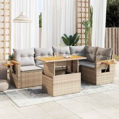 Salon de jardin avec coussins 5 pcs beige résine tressée acacia