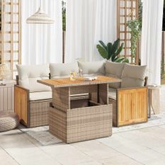 Salon de jardin avec coussins 5 pcs beige résine tressée acacia