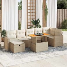 Salon de jardin avec coussins 5 pcs beige résine tressée acacia