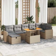 Salon de jardin avec coussins 5 pcs beige résine tressée acacia