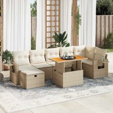 Salon de jardin avec coussins 5 pcs beige résine tressée acacia