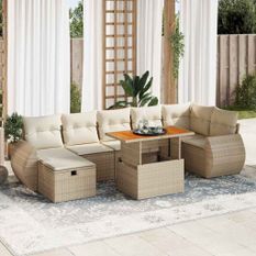 Salon de jardin avec coussins 5 pcs beige résine tressée acacia