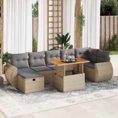 Salon de jardin avec coussins 5 pcs beige résine tressée acacia