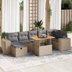 Salon de jardin avec coussins 5 pcs beige résine tressée acacia