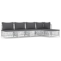 Salon de jardin avec coussins 5 pcs blanc acier