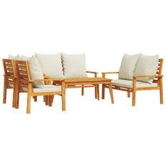 Salon de jardin avec coussins 5 pcs Bois d'acacia solide