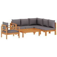 Salon de jardin avec coussins 5 pcs Bois d'acacia solide