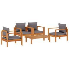Salon de jardin avec coussins 5 pcs Bois d'acacia solide