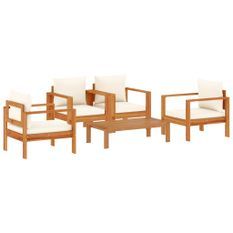Salon de jardin avec coussins 5 pcs Bois d'acacia solide