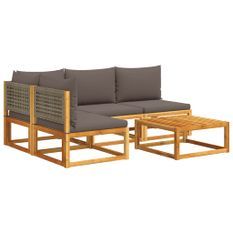 Salon de jardin avec coussins 5 pcs Bois d'acacia solide
