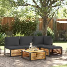 Salon de jardin avec coussins 5 pcs Bois d'acacia solide