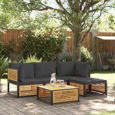 Salon de jardin avec coussins 5 pcs Bois d'acacia solide