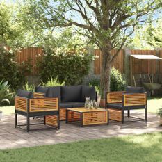 Salon de jardin avec coussins 5 pcs Bois d'acacia solide