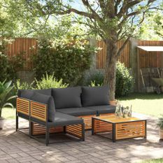 Salon de jardin avec coussins 5 pcs Bois d'acacia solide