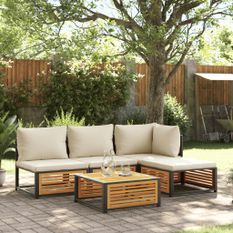 Salon de jardin avec coussins 5 pcs Bois d'acacia solide