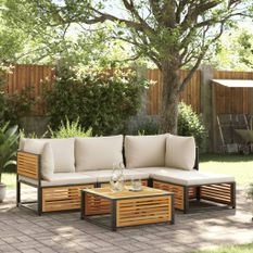 Salon de jardin avec coussins 5 pcs Bois d'acacia solide