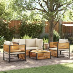 Salon de jardin avec coussins 5 pcs Bois d'acacia solide