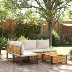 Salon de jardin avec coussins 5 pcs Bois d'acacia solide