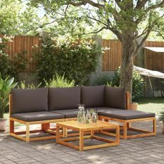 Salon de jardin avec coussins 5 pcs Bois d'acacia solide