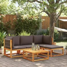 Salon de jardin avec coussins 5 pcs Bois d'acacia solide