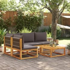 Salon de jardin avec coussins 5 pcs Bois d'acacia solide