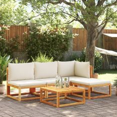 Salon de jardin avec coussins 5 pcs Bois d'acacia solide