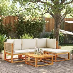 Salon de jardin avec coussins 5 pcs Bois d'acacia solide