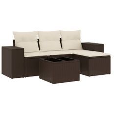 Salon de jardin avec coussins 5 pcs marron résine tressée