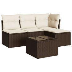 Salon de jardin avec coussins 5 pcs marron résine tressée