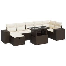 Salon de jardin avec coussins 5 pcs marron résine tressée