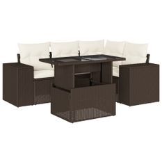 Salon de jardin avec coussins 5 pcs marron résine tressée
