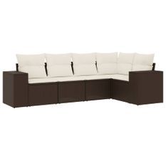 Salon de jardin avec coussins 5 pcs marron résine tressée