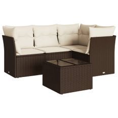 Salon de jardin avec coussins 5 pcs marron résine tressée