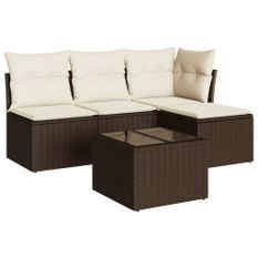 Salon de jardin avec coussins 5 pcs marron résine tressée