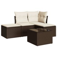 Salon de jardin avec coussins 5 pcs marron résine tressée