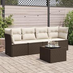 Salon de jardin avec coussins 5 pcs marron résine tressée