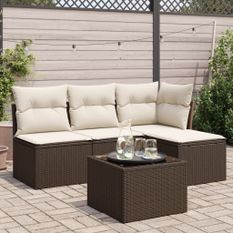 Salon de jardin avec coussins 5 pcs marron résine tressée