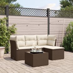 Salon de jardin avec coussins 5 pcs marron résine tressée