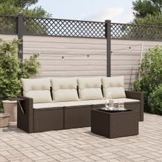 Salon de jardin avec coussins 5 pcs marron résine tressée