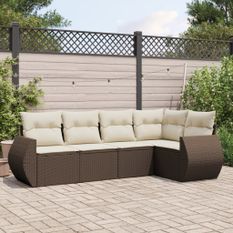 Salon de jardin avec coussins 5 pcs marron résine tressée