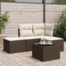 Salon de jardin avec coussins 5 pcs marron résine tressée