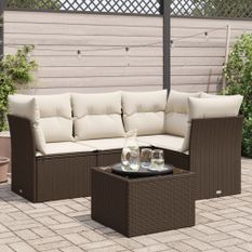 Salon de jardin avec coussins 5 pcs marron résine tressée