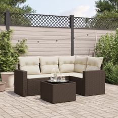 Salon de jardin avec coussins 5 pcs marron résine tressée