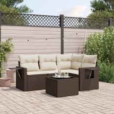 Salon de jardin avec coussins 5 pcs marron résine tressée