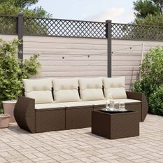 Salon de jardin avec coussins 5 pcs marron résine tressée